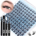 PHKERATA Natural Lash Clusters Kit Wispy Lash Extension Kit Cluster Eyelash Extensions Kit 110pcs DIY Eyelash Clusters at Home Individual Lashes with Lash Glue Bond and Seal and Tweezers 10-16mm Mix