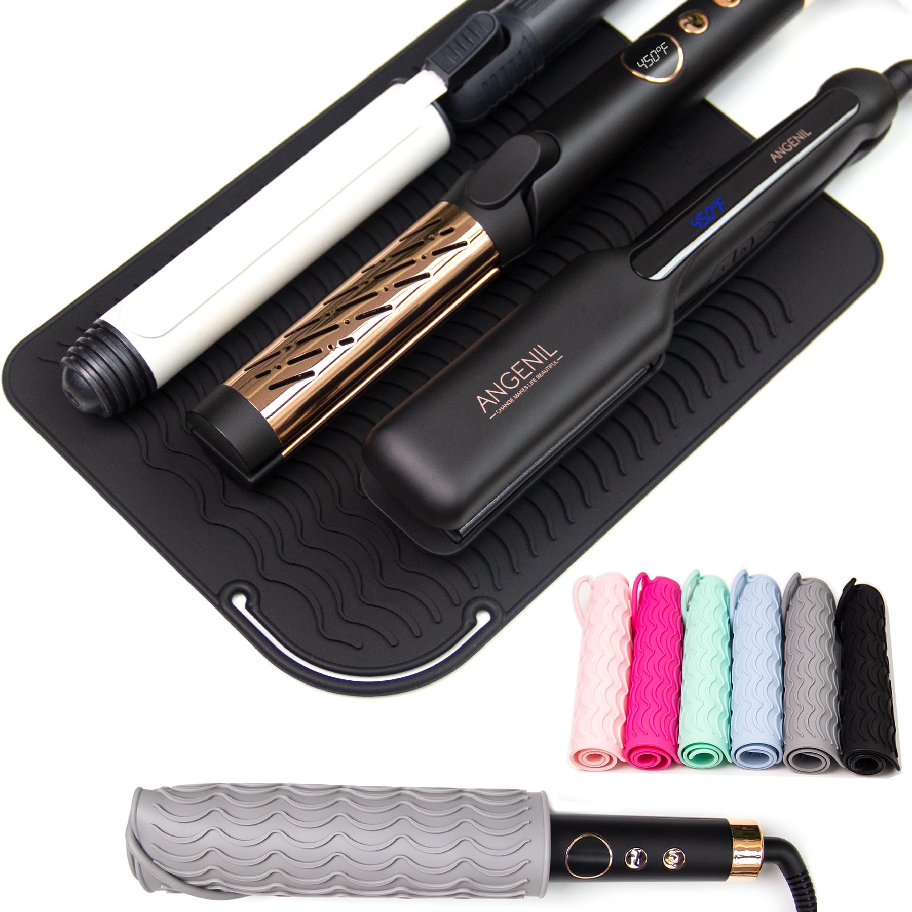 ANGENIL Large Heat Resistant Silicone Mat Sleeve Pad for Hair Straightener Curling Irons Styling Tools Titanium Ceramic Flat Iron Mat Travel Anti Scald and Heat Resistant Pad Max-Size 11.02" x 7.9"